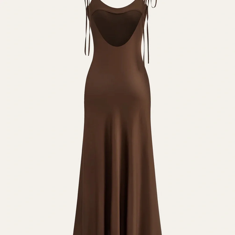 Commense Brown Medium Satin Strappy Maxi Dress with Bow-Tied Back NWT$39 - Picture 3 of 6